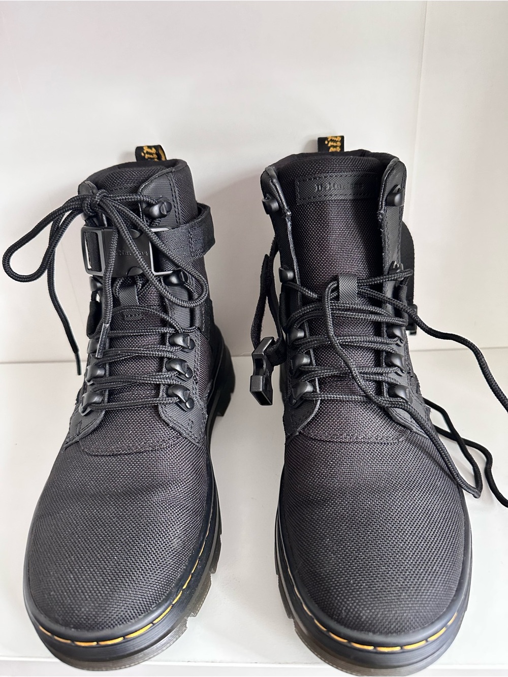 Dr. Martens Combs Tech ll Black Tactical Lace-Up Boot with Yellow Stitching